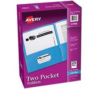 AVERY Two Pocket Folders, Holds up to 40 Sheets, Business Card Slot, 25 Light Blue Folders (47986)