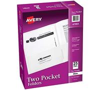 AVERY Two Pocket Folders, Holds up to 40 Sheets, Business Card Slot, 25 White Folders (47991)