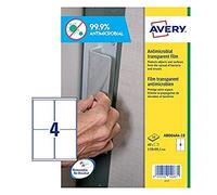 AVERY UK AM0P4A4 Transparent Anti-Bacterial Adhesive Labels, 139 x 99.1 mm, Box of 40 Labels