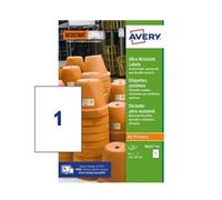 Avery Laser, Inkjet Resistant Labels B4775-20 adhesive A4 White 297 x 210 mm 20 Sheets of 1 Labels