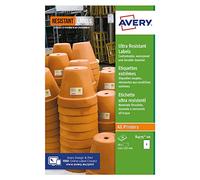 Avery Ultra Resistant Labels, White - Chemical, Abrasion, UV, and Water Resistant - BS5609 Certified, A4 Size, 20 Labels per Sheet