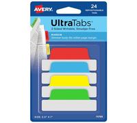 Avery Ultra Tabs, 2.5" x 1", 2-Side Writable, Red/Yellow/Green, 24 Repositionable Margin Tabs (74768)