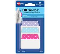 Avery Ultra Tabs, 2" x 1.5" Repositionable, 24 Assorted Tabs | For Marking Pages in Books and Planners, 2-Side Writable Clear-Body Tabs, Repositionable Adhesive, Smudge-Resistant
