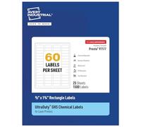 Avery UltraDuty GHS Labels, Waterproof, 2/3" x 1-3/4" Inch Rectangle Printable Labels, Pack of 1500 White Labels for Use with Laser Printers