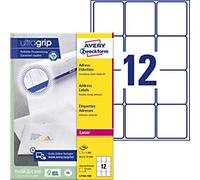 Avery UltraGrip Address Labels L7164-100 Adhesive A4 White 63.5 x 72 mm 100 Sheets of 12 Labels