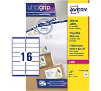 Avery UltraGrip Laser Address Labels L7162-500 Adhesive A4 White 99.1 x 33.9 mm 500 Sheets of 16 Labels