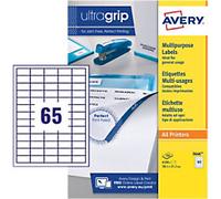 Avery UltraGrip Multipurpose Labels 3666 Adhesive A4 White 38.1 x 21.2 mm 100 Sheets of 65 Labels