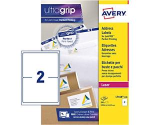 Avery UltraGrip Shipping Labels L7168-100 Adhesive A4 White 199.6 x 43.5 mm 100 Sheets of 2 Labels