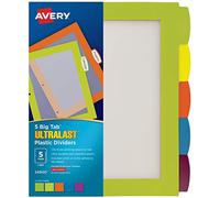 Avery Ultralast Big Tab Plastic Dividers for 3 Ring Binders, 5-Tab Set, Multicolor with White Labels, 1 Set (24900)