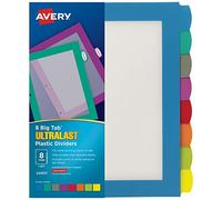 Avery Ultralast Big Tab Plastic Dividers for 3 Ring Binders, 8-Tab Set, Multicolor with White Labels, 1 Set (24901)