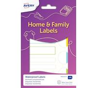 Avery Waterproof Name Labels - 24 Self-Laminating Stickers (86x17mm) - Pastel Colours - Dishwasher & Microwave Safe - School, Nursery, Bottles, Lunchboxes (APBAS24.UK)