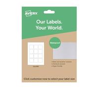 Avery Waterproof Square Labels for Laser Printers, A4 Printable Sticker Sheets for Custom & Personalised Product, Candle & Outdoor Labelling