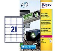Avery Weatherproof, Printable, Heavy Duty Labels, Customisable, 63.5 x 38.1mm, White, 21 Labels per Sheet, 420 Blank Labels per Pack (L7060-20)