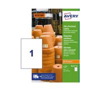 Avery Ultra Resistant Labels, White - Chemical, Abrasion, Uv, And Water Resistant - Bs5609 Certified, A4 Size, 20 Labels Per Sheet