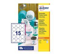 Avery Removable, Printable, Multi Purpose Circle Labels, Multi Surface, Ø 51 mm, White, 15 Labels per Sheet, 375 Blank Labels per Pack (L4853REV-25)
