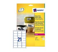 Avery White 63.5 x 38.1 mm Self Adhesive Laser Heavy Duty Labels - 21 Per Page -