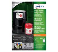 Avery Ultra Heavy Duty Industrial Waterproof Labels, 105 x 74 mm A4, Extremely Strong Adhesive, idea for Difficult Surfaces, Printable and Suitable for Outdoor use. 8 Labels per A4 Blank White Sheet