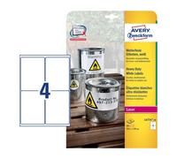 Avery Resistant, Printable, Heavy duty Labels, Customisable, 99.1 x 139 mm, White, 4 Labels per sheet, 80 labels per pack (L4774-20)