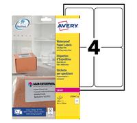 Avery Printable, customisable Weatherproof/ Waterproof, Parcel Mailing Labels, Laser Printers, L7994-25, White, 4 Per A4 sheet