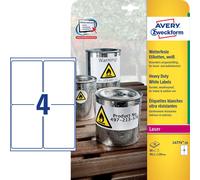 Avery Resistant, Printable, Heavy duty Labels, Customisable, 99.1 x 139 mm, White, 4 Labels per sheet, 80 labels per pack (L4774-20)
