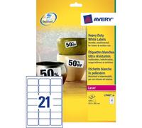 Avery Weatherproof, Printable, Heavy Duty Labels, Customisable, 63.5 x 38.1mm, White, 21 Labels per Sheet, 420 Blank Labels per Pack (L7060-20)