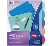 Avery Write & Erase Dividers for 3 Ring Binders, 5 Tabs per Set, Multicolor Big Tabs, Pastels, Binder Dividers Great for Organizing Reports, Projects, and More (16270)
