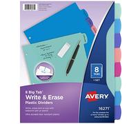 Avery Write & Erase Dividers for 3 Ring Binders, 8 Tabs per Set, Multicolor Big Tabs, Pastels, Binder Dividers Great for Organizing Reports, Projects, and More (16271)
