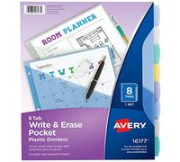 Avery Write & Erase Pocket Plastic Dividers for 3 Ring Binders, 8 Tab Set, Multicolor, Works with Sheet Protectors, 1 Set (16177)