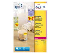 Avery Yellow 38.1x21.1mm Laser Neon Labels / 65 Per Page / 25 Sheets (L7651Y-25)
