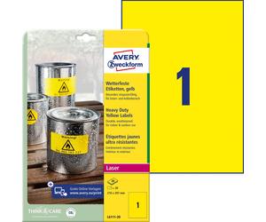 Avery Yellow Heavy Duty Laser Labels, 210 x 297 mm - Printer Labels (210 x 297 m