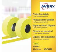 Avery YPLP1226 Price Gun Labels Yellow, 12 x 26 mm, 1-Line, Permanent Adhesive, Tamper-Evident, Compatible with Avery PL1/8 & PL2/18, 15,000 Labels (10 Rolls)