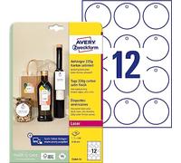 AVERY Zweckform 120 Round White Satin Cardboard Labels (⌀60mm) - Printable on Both Sides - Includes Cords