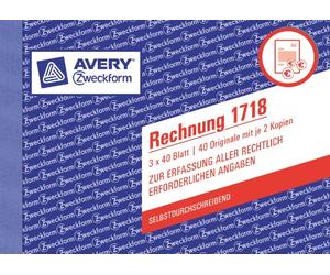 AVERY Zweckform 1718 invoice (DIN A6 landscape, especially for Austria, 3 x 40 sheets) - (40 originals white with one copy each in yellow and pink)