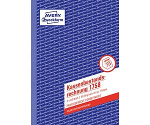 Avery Zweckform 1758 Cash Book DIN A5 Self Duplicating Double Pack of 40 Sheets