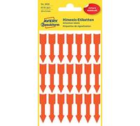 AVERY Zweckform 3008 Self-Adhesive Arrow Labels (Arrow Stickers in Format 39 x 9 mm, Permanent Adhesive, 63 Arrow Stickers on 3 Sheets, Note Arrows for Eye-catching Labelling) Neon Orange