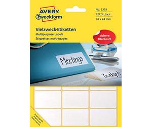 Avery Zweckform 3325 Household Labels Self-Adhesive (38 x 24 mm, 522 Stickers on 29 Sheets, Multi-Purpose Labels for Household, School and Office for Labelling and Labelling) Blank, White