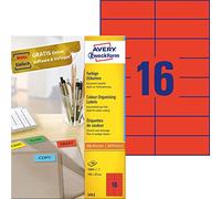 Avery Zweckform 3452 Coloured Labels - A4 - 1600 Labels 105 x 37 mm 100 Sheets Red