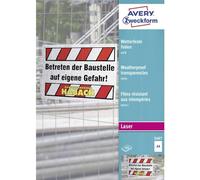 Avery Zweckform 3487 Weatherproof Films, Coated and Batch Processable for Colour Laser Printers and Black-and-White Copiers and Laser Printers, Thickness 13 mm