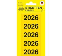 AVERY Zweckform 43-226 Year Numbers Stickers 2025 Self-Adhesive (60 x 24 mm, 100 Year Number Labels with Print 2025, Ideal for Folders, Completely Opaque, Permanent Adhesive) 20 Sheets, Yellow