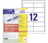 AVERY Zweckform 4781-65 Address Stickers (600 Plus 180 Extra Adhesive Labels, 97 x 42.3 mm on A4, Matte Paper, Printable Sender Labels, Self-Adhesive Address Labels with Ultragrip) 65 Sheets, White