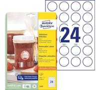 Avery Zweckform 5080 Jam Labels, A4, 240 Round Labels Removable, Diameter 40 mm 10 Sheets White