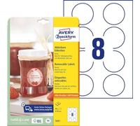 Avery Zweckform 5081 Jam Labels, A4, 80 Labels Removable, Ø 65 mm 10 Sheets White