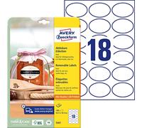 Avery Zweckform 5087 Self-Adhesive Bottle Labels 63.5 x 42.3 mm, Oval, Stickers, Ideal for Preserving Jars, Spice Jars, Liqueur Bottles, Homemade Food White 10 Sheets, 180 Labels