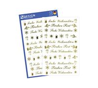 Avery Zweckform 52391 Christmas Stickers, "Frohes Fest" Text, Clear Film, Embossed, 2 Sticker Sheets, 44 Stickers, Gold