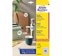 Avery Zweckform 6222-10 Round Labels (880 Adhesive Dots, Diameter 20 mm on A4, Round Stickers for Printing, Self-Adhesive Product Labels, Permanent Adhesive Jam Labels), 10 Sheets, White