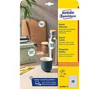 AVERY Zweckform 6223REV-10 Round Labels (480 Adhesive Dots, Diameter 30 mm on A4, Round Stickers for Printing, Removable Without Residue/Removable, Self-Adhesive Jam Labels), 10 Sheets, White