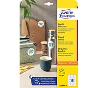 AVERY Zweckform 6225REV-10 Round Labels (150 Adhesive Dots, Diameter 51 mm on A4, Round Stickers for Printing, Removable Without Residue/Removable, Self-Adhesive Jam Labels), 10 Sheets, White