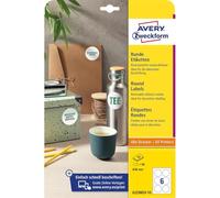 AVERY Zweckform 6229REV-10 Round Labels (60 Adhesive Dots, Diameter 80 mm on A4, Round Stickers for Printing, Removable Without Residue/Removable, Self-Adhesive Jam Labels), 10 Sheets, White