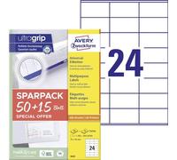 AVERY Zweckform 6602 Address Labels (1,200 Plus 360 Adhesive Labels Extra, 70 x 36 mm on A4, Matte Paper, Printable Sender Labels, Self-Adhesive Address Labels with Ultra-Grip) 65 Sheets, White
