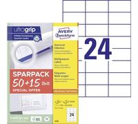 AVERY Zweckform 6605 Address Labels (1,200 Plus 360 Extra Adhesive Labels, 70 x 37 mm on A4, Matte Paper, Printable Sender Labels, Self-Adhesive Address Labels with Ultragrip), 65 Sheets, White